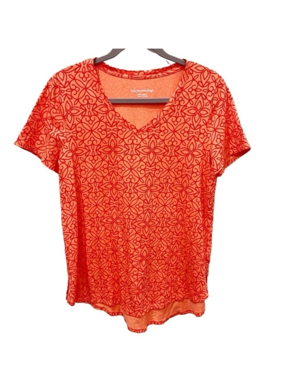Soft Surroundings Women's Medium Petite MP Orange Geometric Mosaid Print Tunic